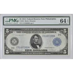 $5 1914 Blue Seal Federal Reserve Notes 854 (3)